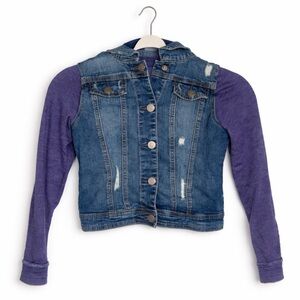 Justice Kids Distressed Denim Jacket with Hoodie